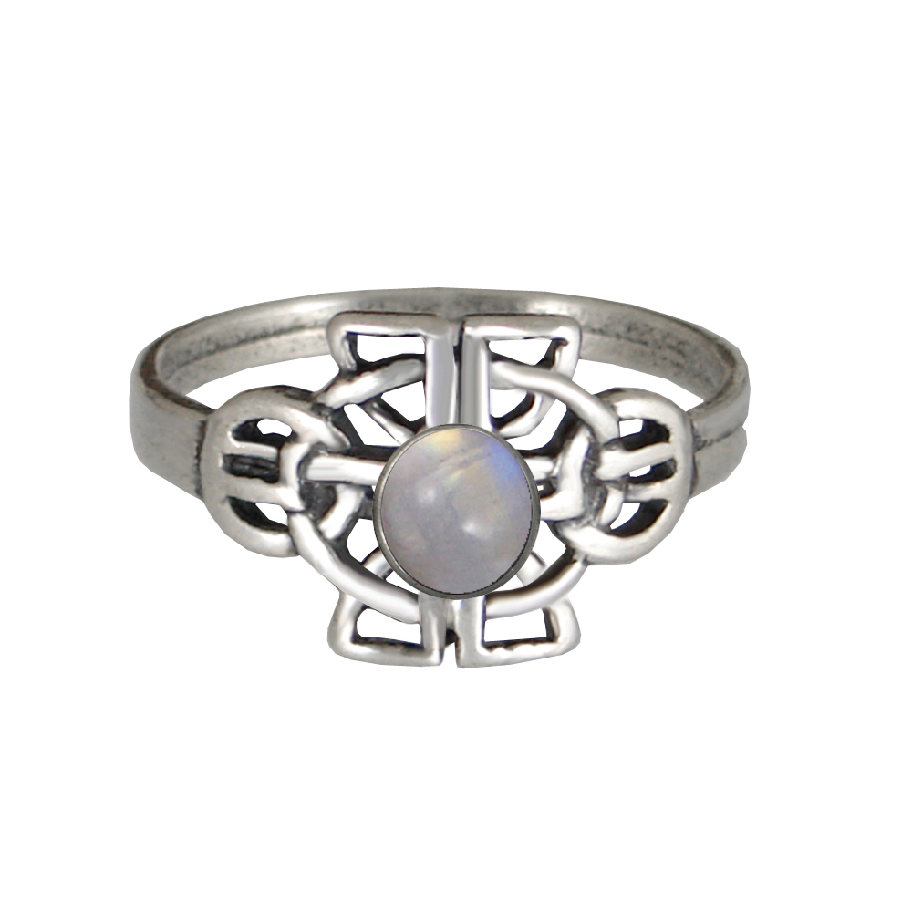 Sterling Silver Celtic Knotwork Ring With Rainbow Moonstone Size 5 Sterling Silver Celtic Knotwork Ring With Rainbow Moonstone Size 5